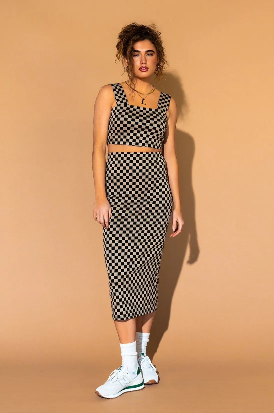 Looking Good Print Top   Skirt Set in Checkerboard