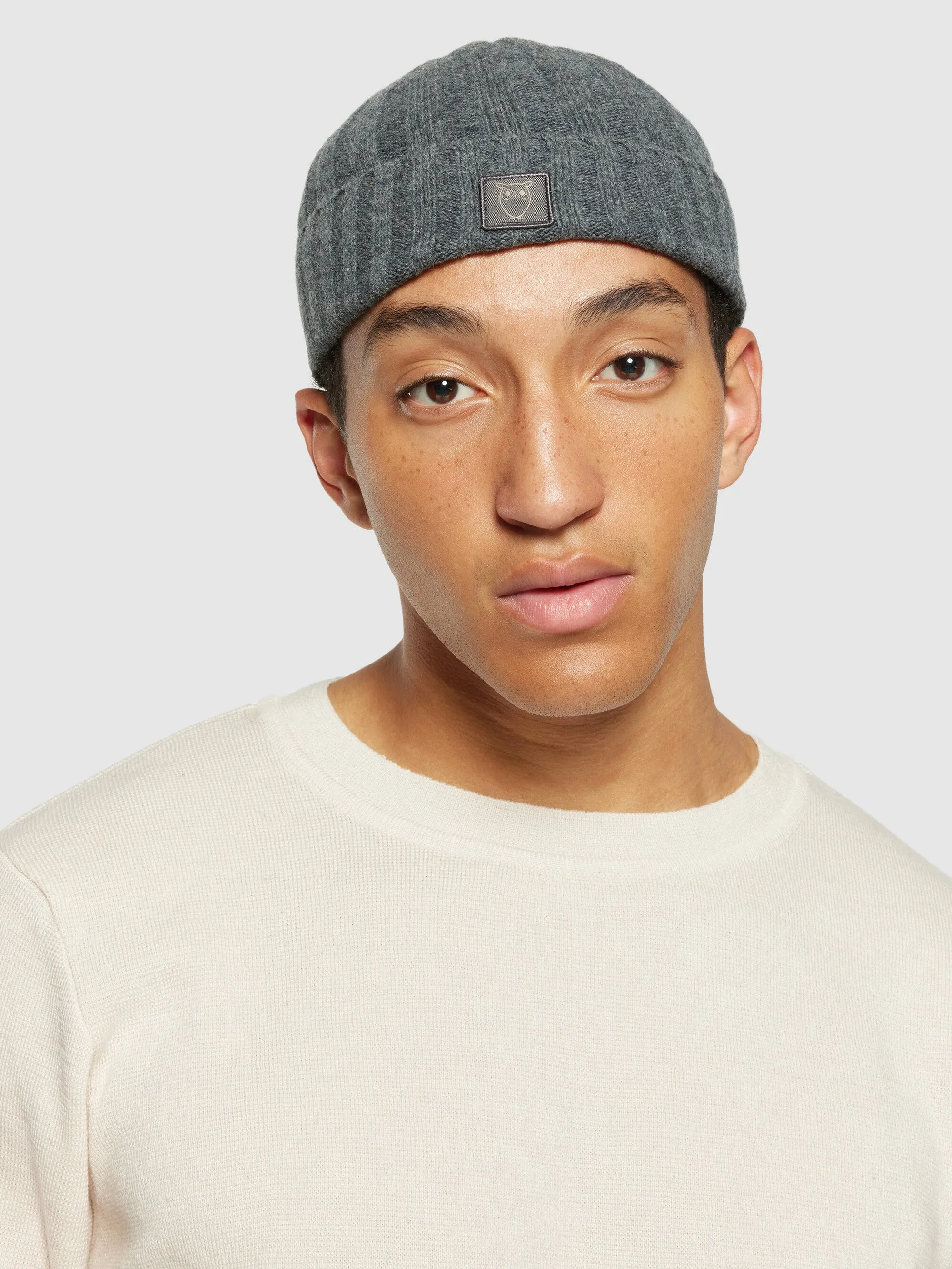 Low wool 5x4 rib beanie - RWS - Dark Grey Melange