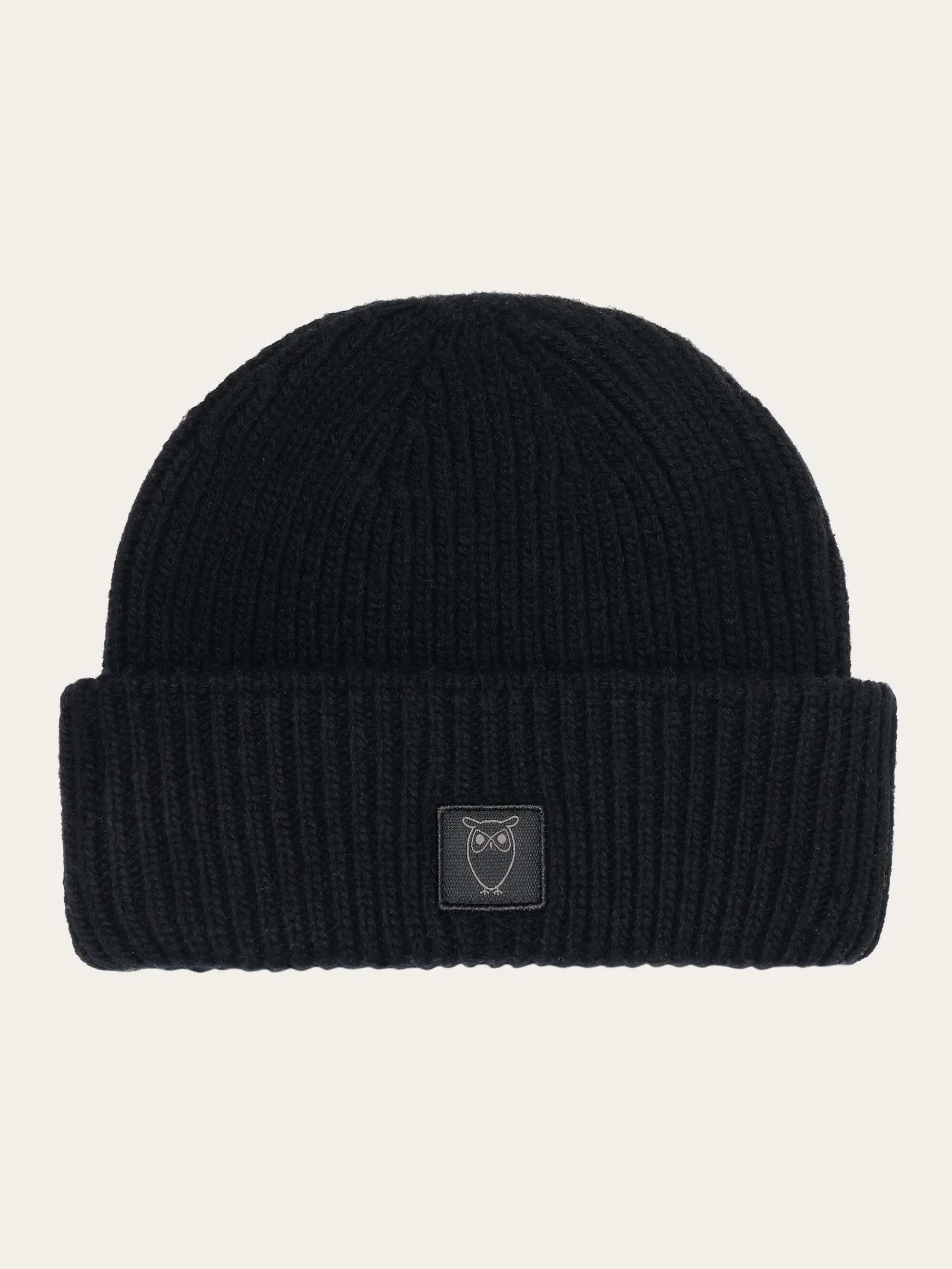 Low wool rib beanie - Black Jet