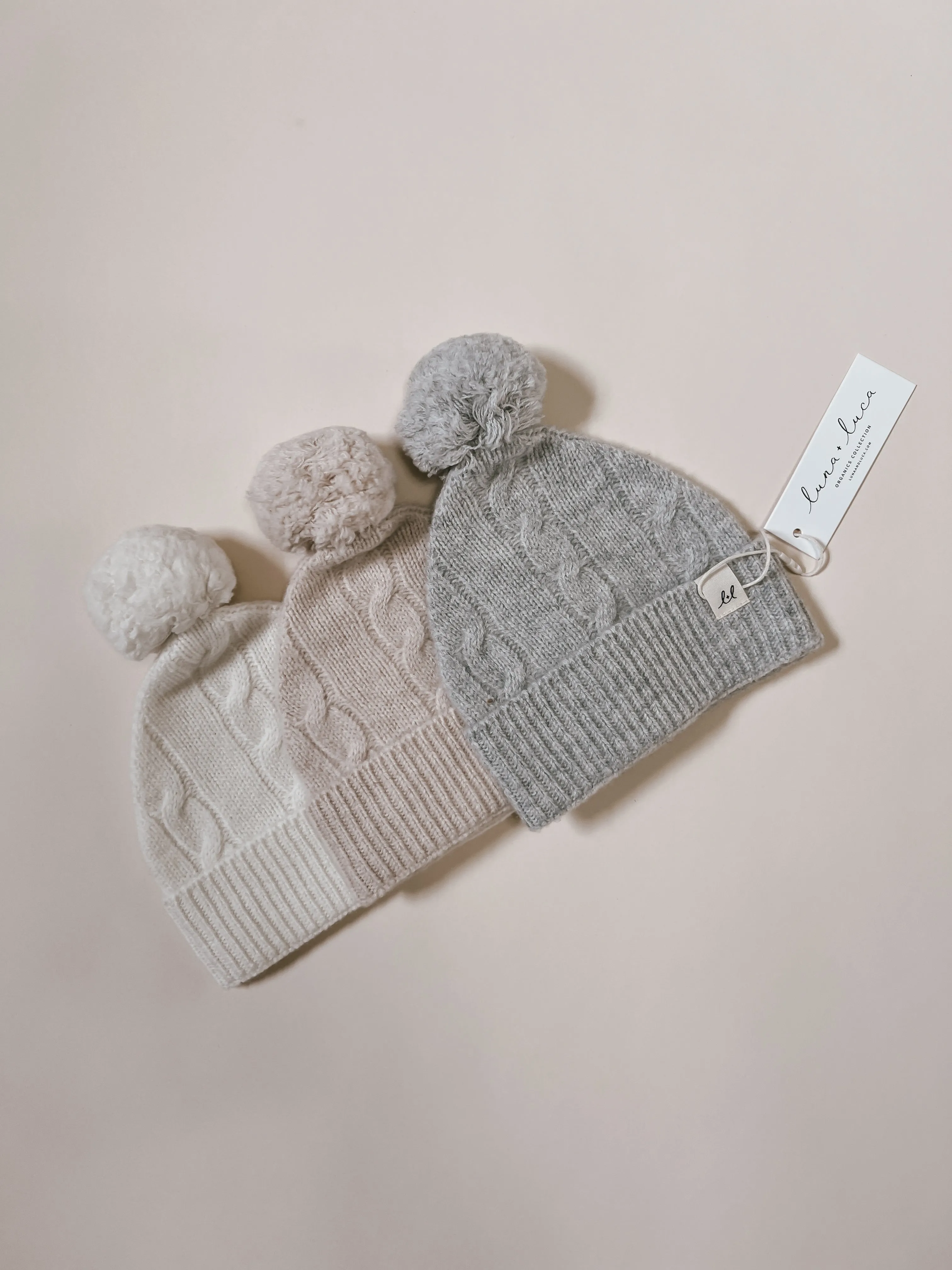 Luna   Luca Cable Knit Pom Beanie - Sand