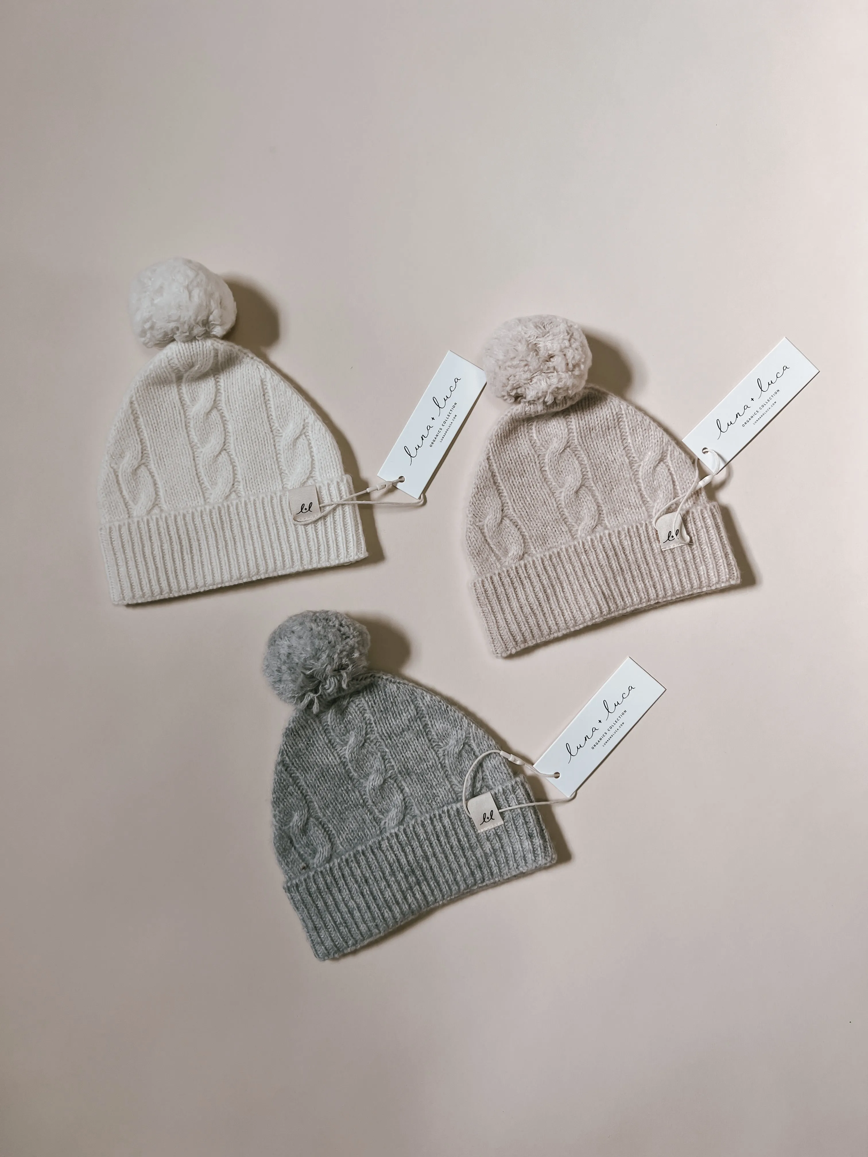 Luna   Luca Cable Knit Pom Beanie - Sand