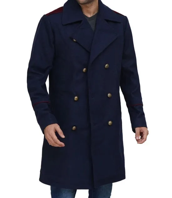 Men's Double Breasted Blue Peacoat