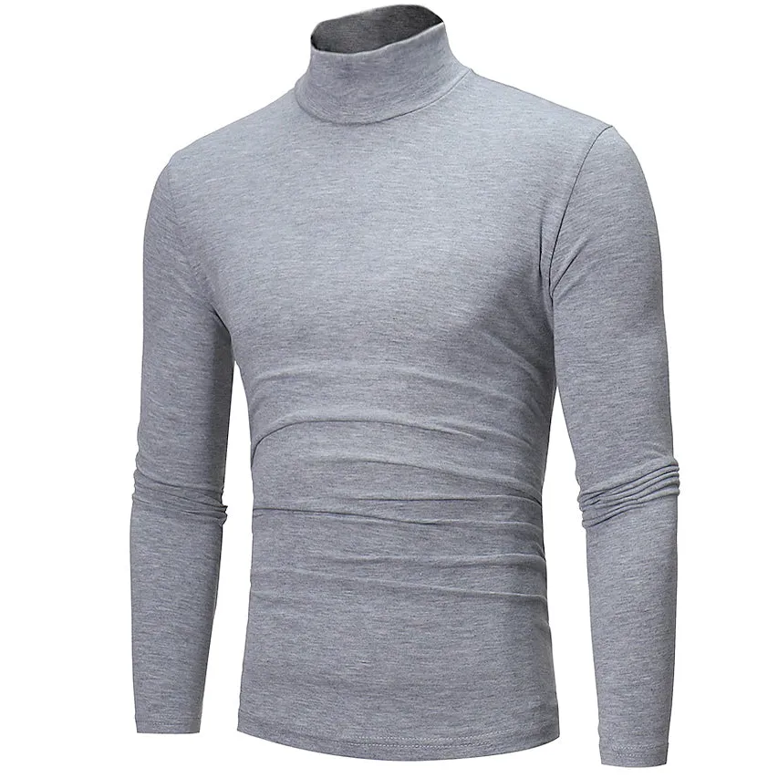 Men's Pure Color T-Shirt Thermal Mock Turtleneck Long Sleeve Tops