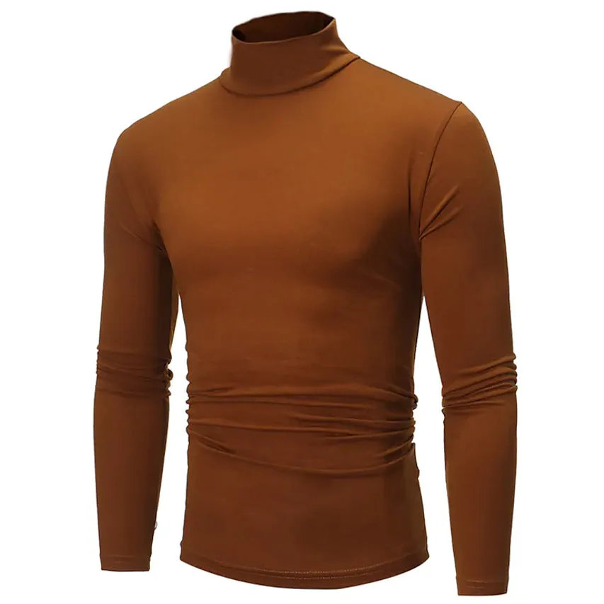 Men's Pure Color T-Shirt Thermal Mock Turtleneck Long Sleeve Tops