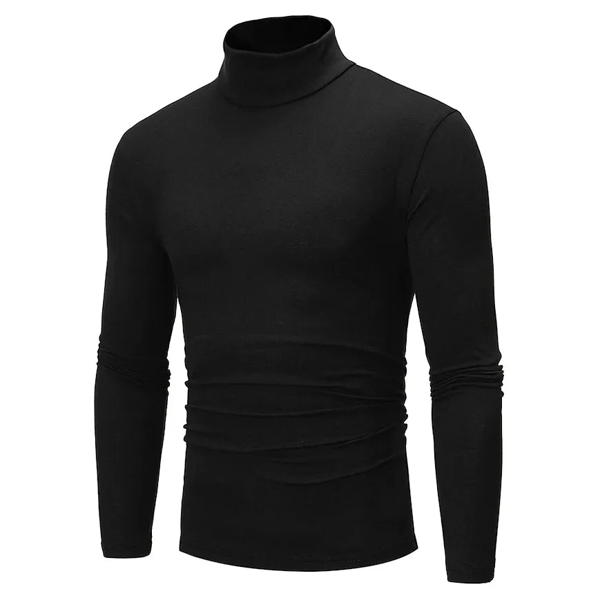 Men's Pure Color T-Shirt Thermal Mock Turtleneck Long Sleeve Tops