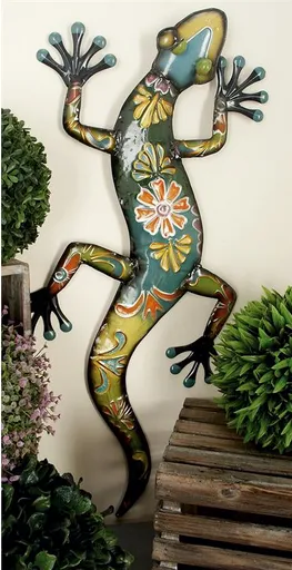 Metal Art - Multi Colored Eclectic Lizard Wall Decor - 32" x 15" x 2"