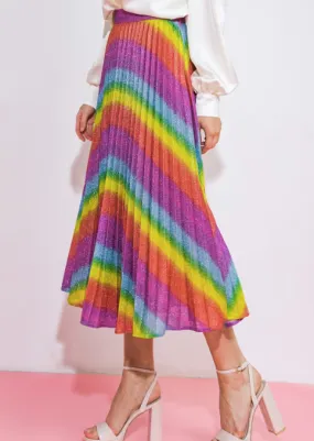 Metallic Rainbow Pleated Midi Skirt