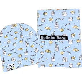 Milk & Cookies Blue Bamboo Swaddle & Beanie Set