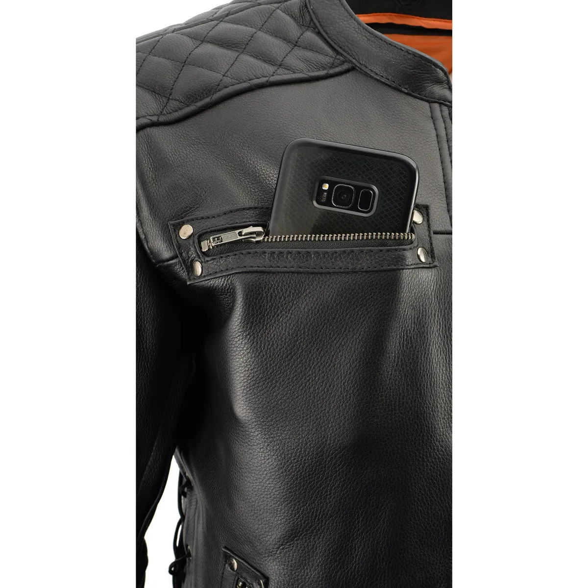 Milwaukee Leather MLM1580 Men's Full Side Lace Vented Black Leather Scooter Jacket