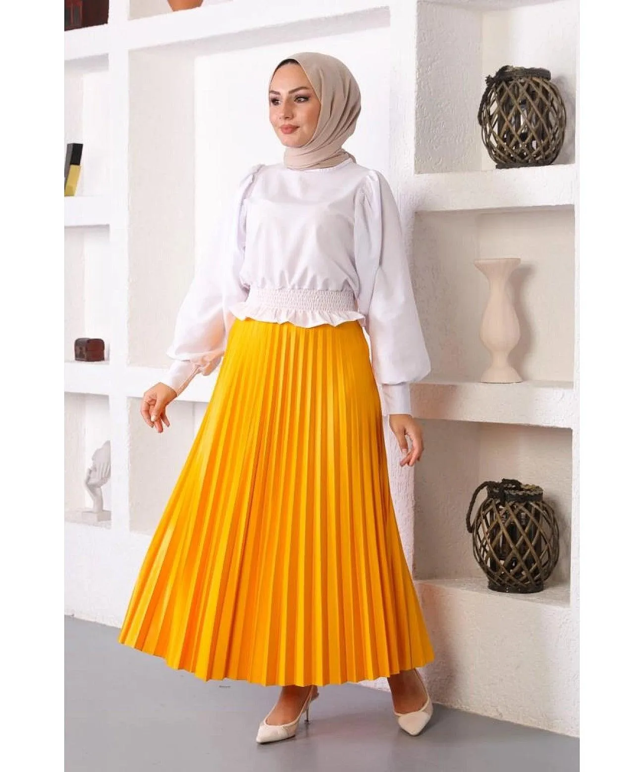 Mustard Yellow Pleated Maxi Skirt for Women | Vibrant and Fashion-Forward