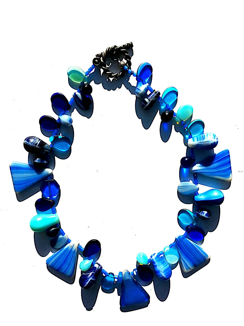 Necklace Mix Of African And Czech Glass Blue and White