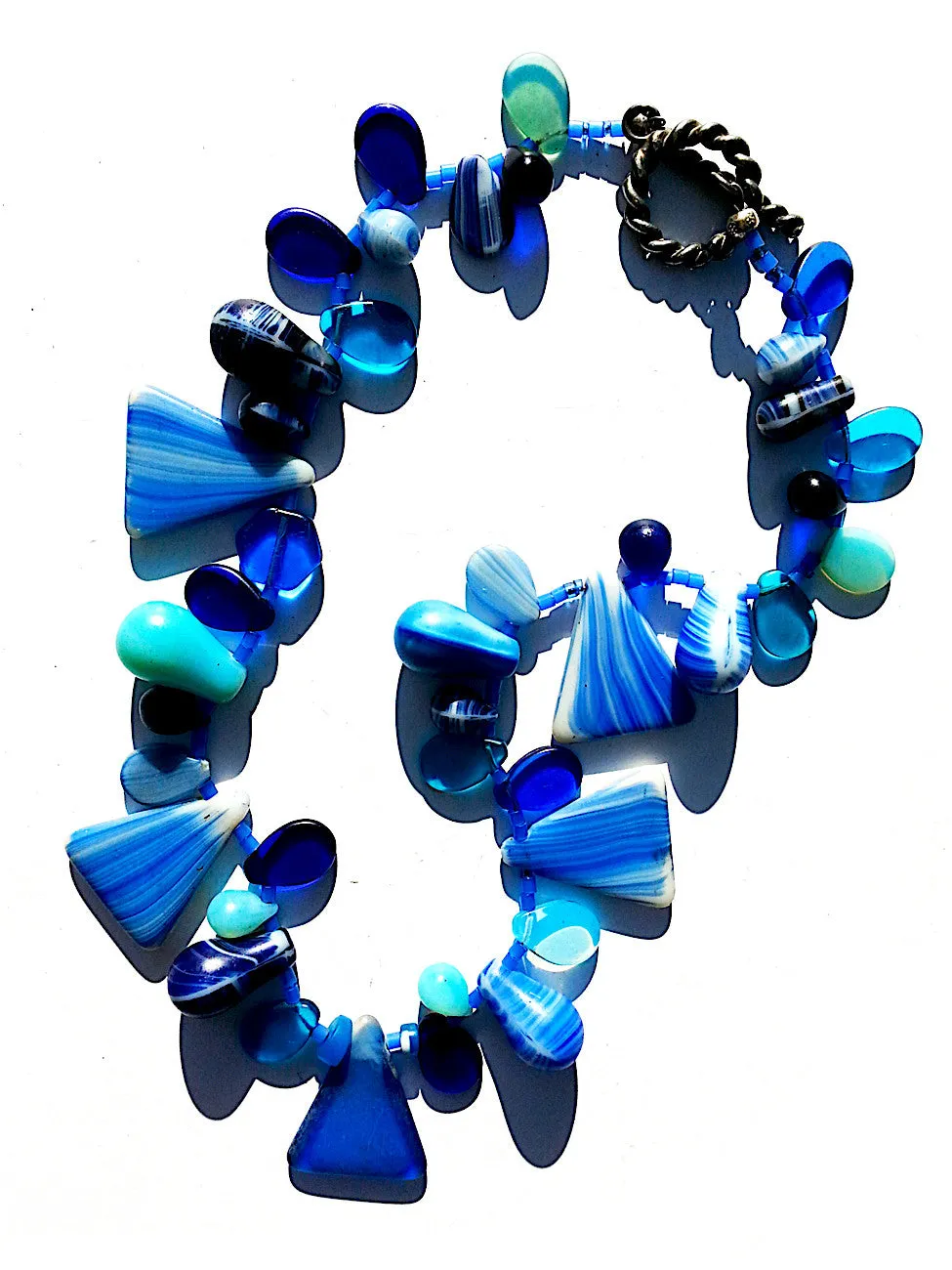 Necklace Mix Of African And Czech Glass Blue and White