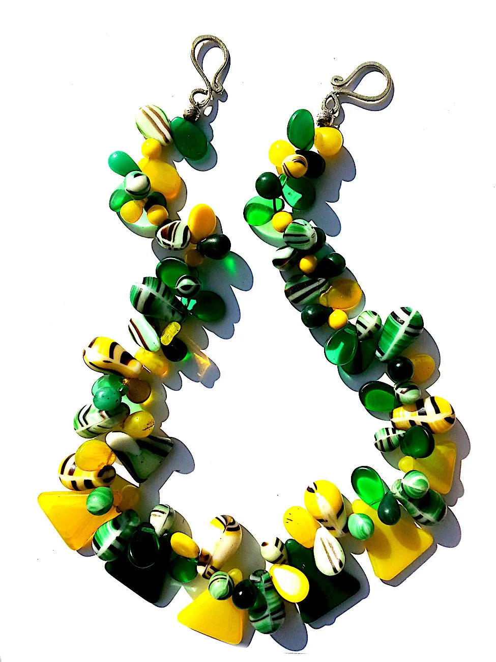 Necklace Mix Of African And Czech Glass Yellow and Green