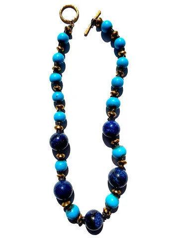 Necklace Vintage Turquoise Lapis Lazuli Brass