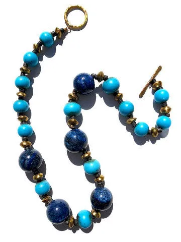 Necklace Vintage Turquoise Lapis Lazuli Brass