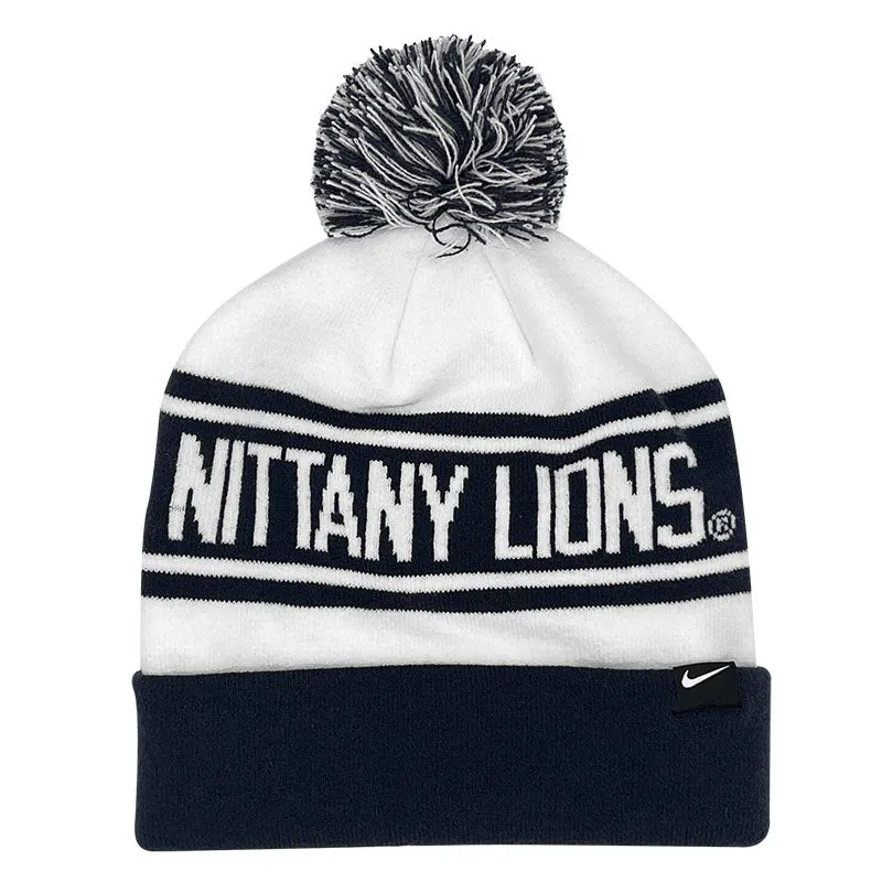 Nike Peak Cuff Penn State Nitany Lion Pom Beanie Hat