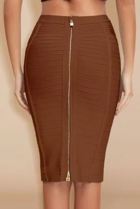 Pencil High Waist Bandage Knee Length Knitted Skirt - Tan Brown