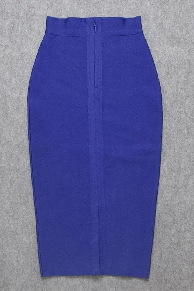 Pencil High Waist Bandage Midi Skirt - Navy Blue