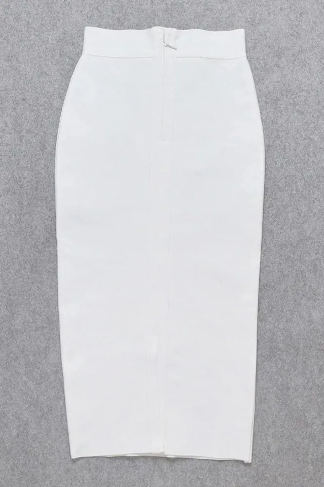 Pencil High Waist Bandage Midi Skirt - Pearl White