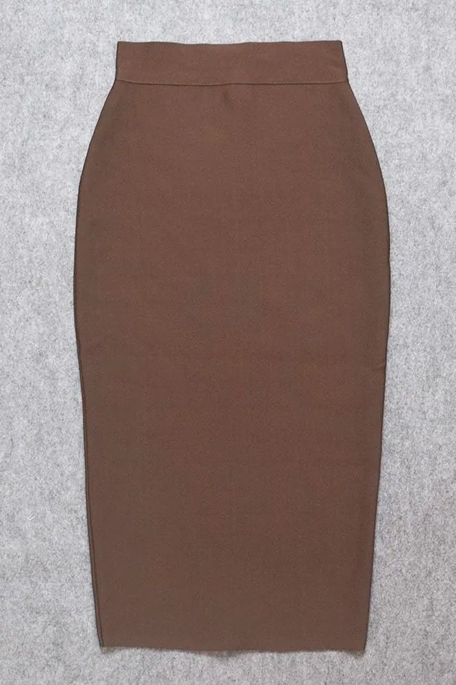 Pencil High Waist Bandage Midi Skirt - Tan Brown