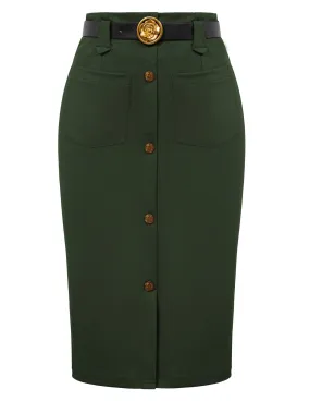 Pencil Skirt Knee Length High Waisted 1950s Vintage Office Work Bodycon Skirt with Pockets