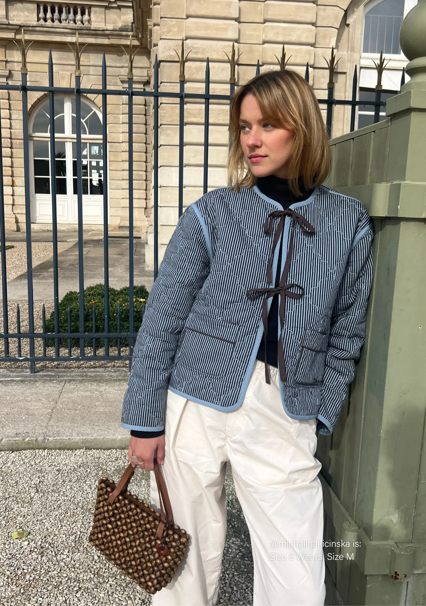 Quilted Cotton Jacket in Reversible Blue Celestial Stripe