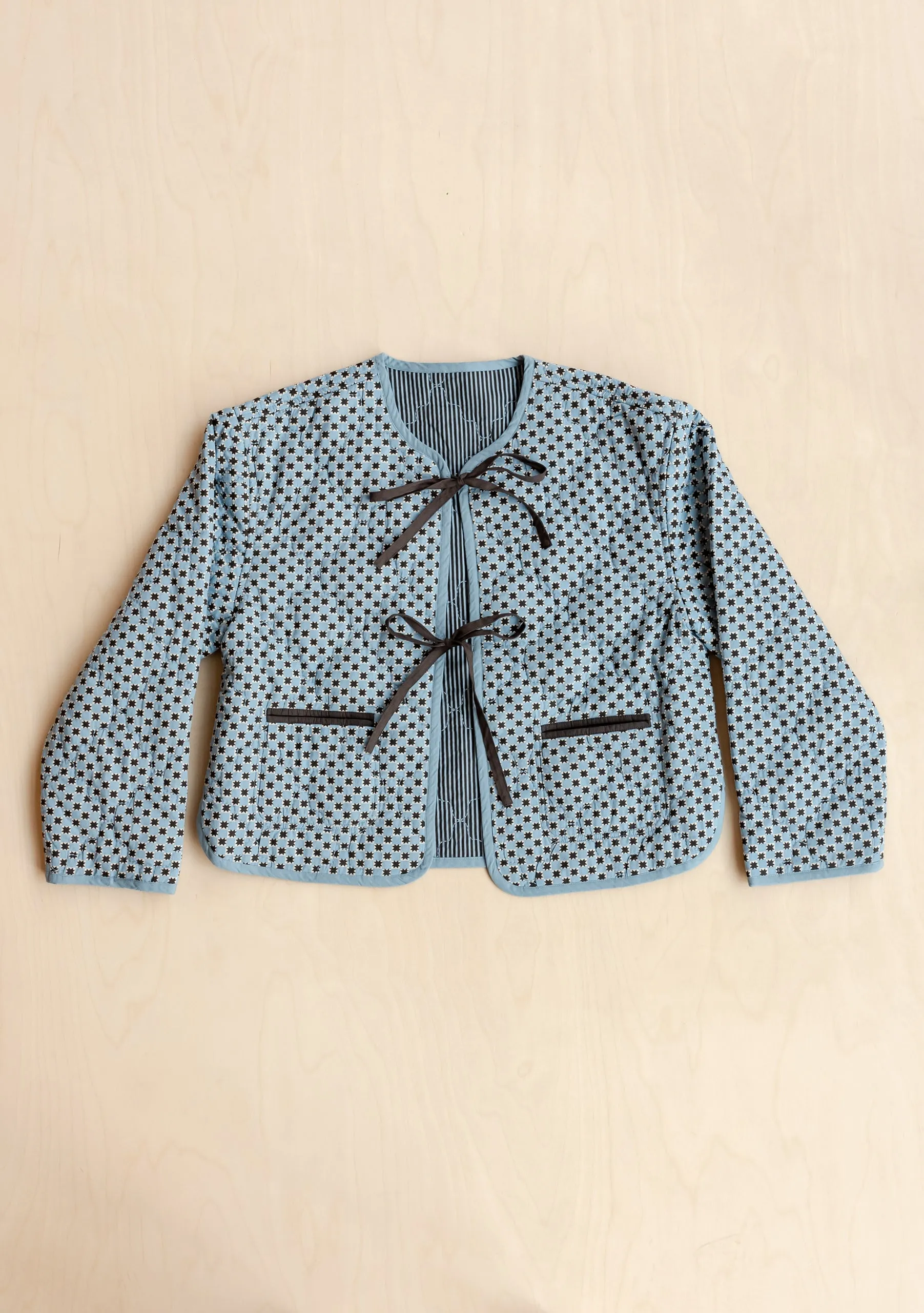 Quilted Cotton Jacket in Reversible Blue Celestial Stripe