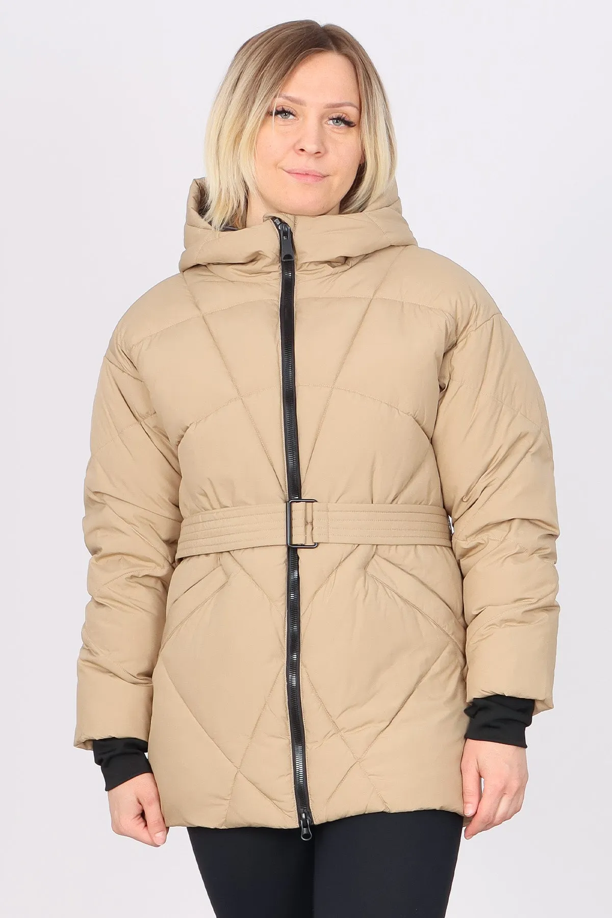 Quilted Winter Jacket with Belt