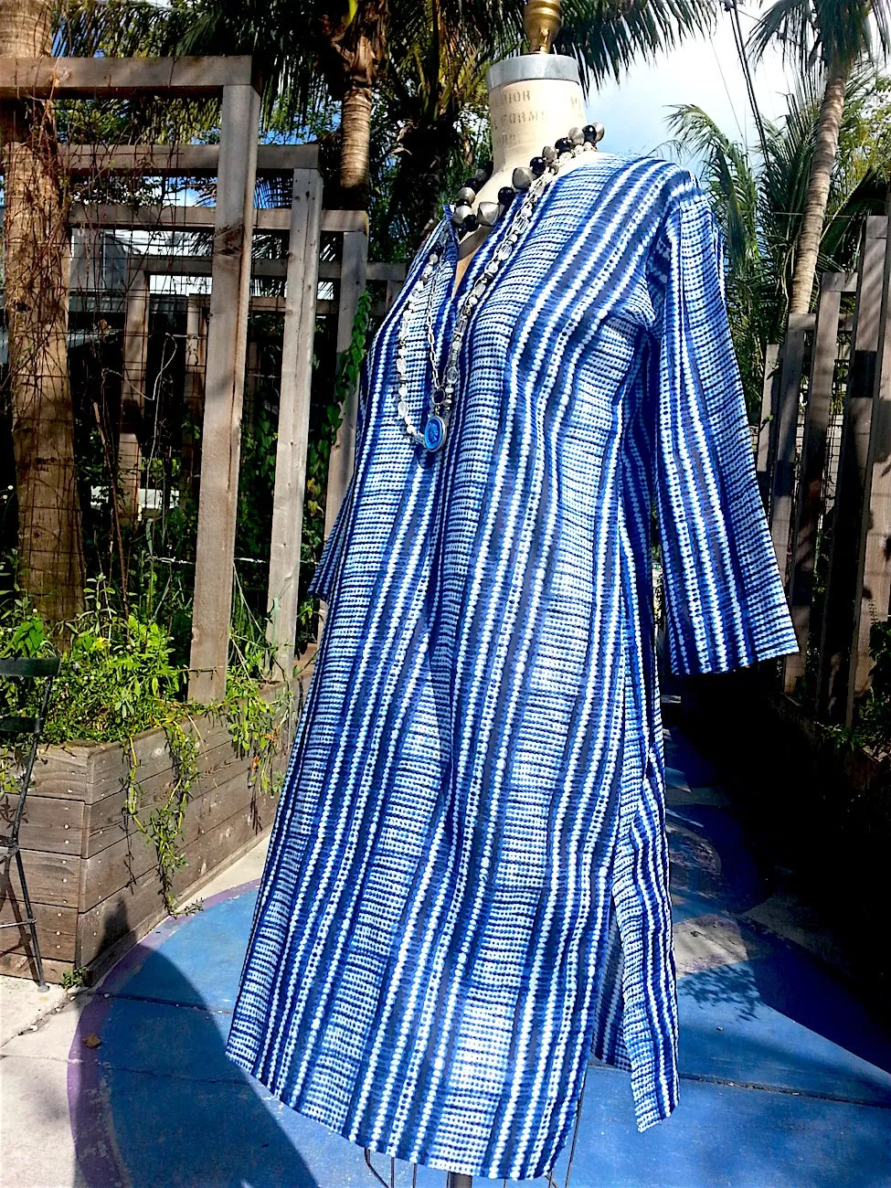 Raja Cotton Long Tunic Blue and White Shibori