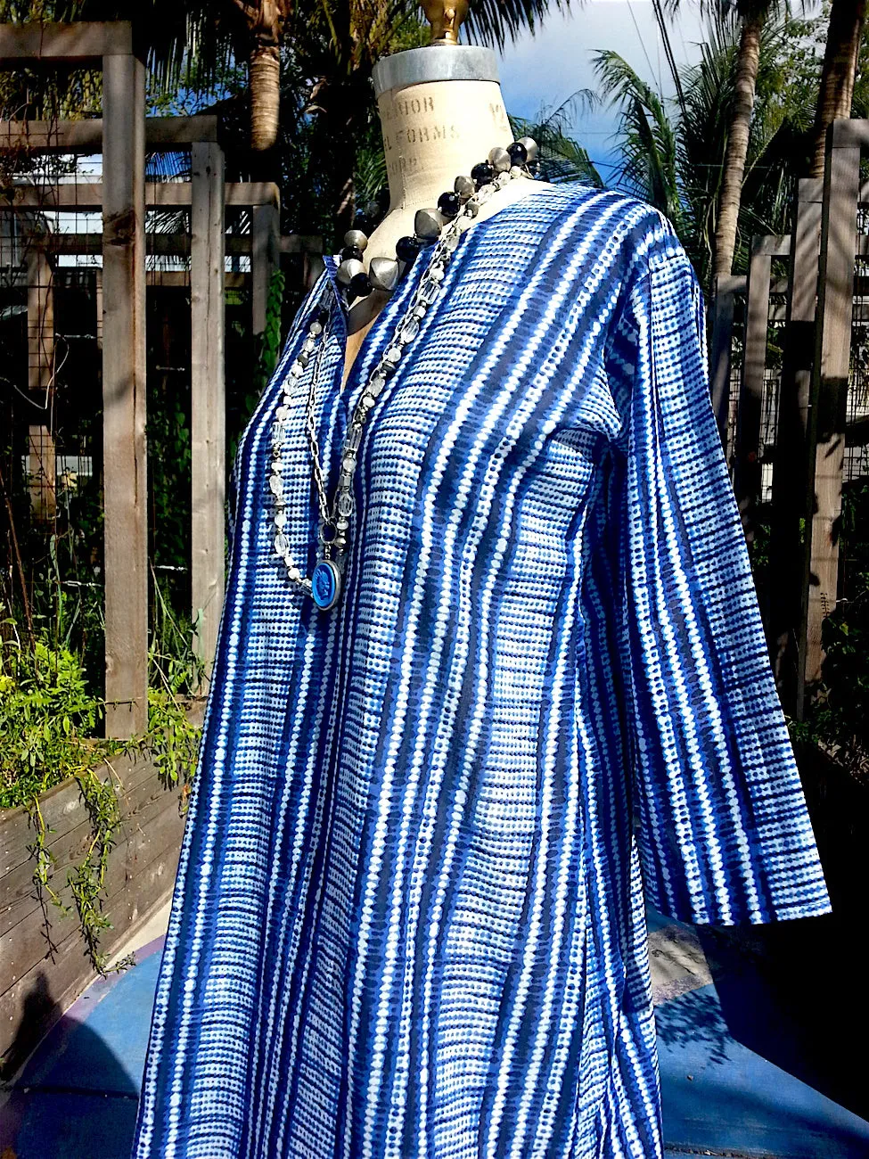 Raja Cotton Long Tunic Blue and White Shibori