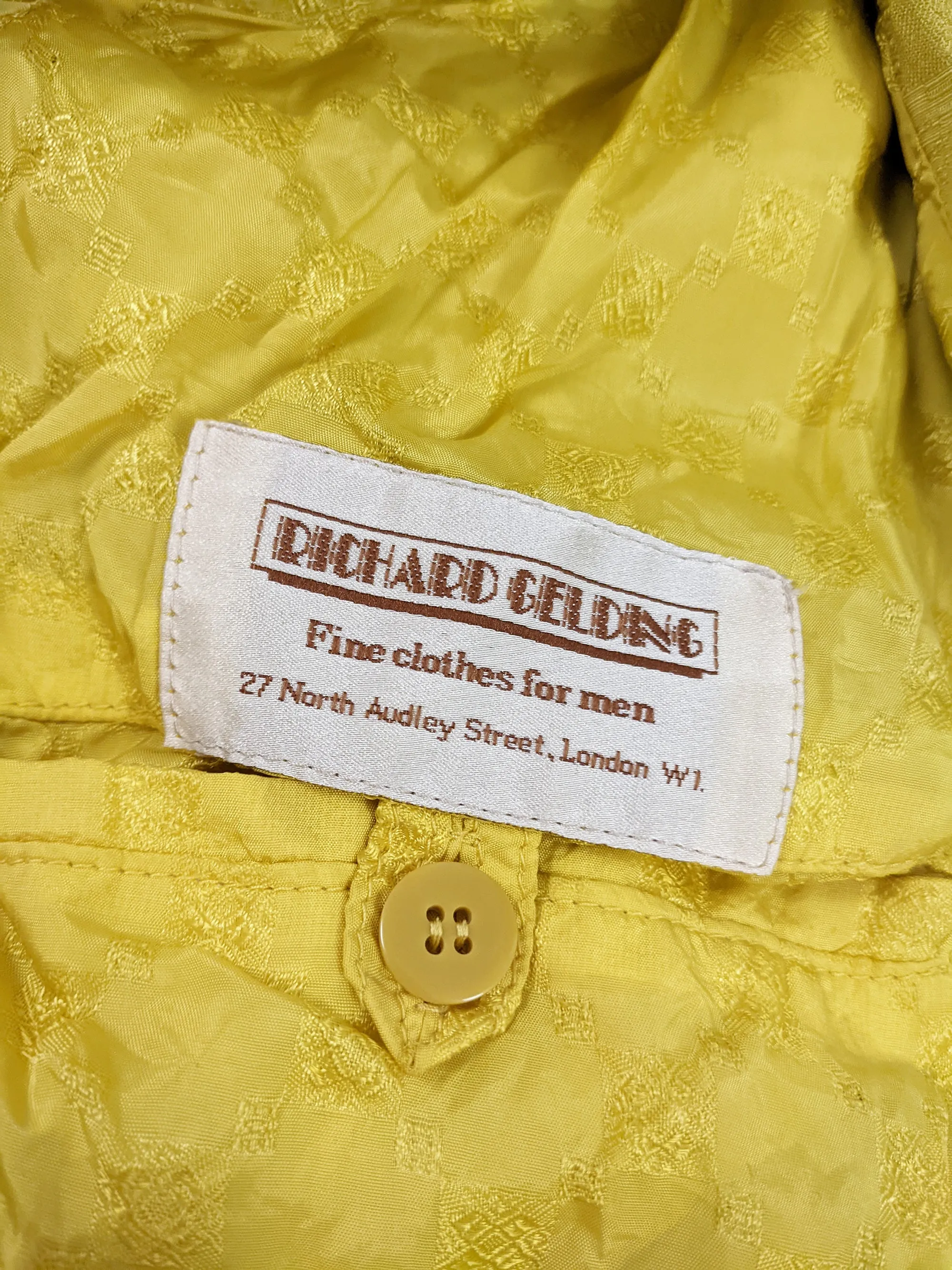 Richard Gelding Mens Vintage Yellow Suede & Silk Bomber Jacket, 1980s