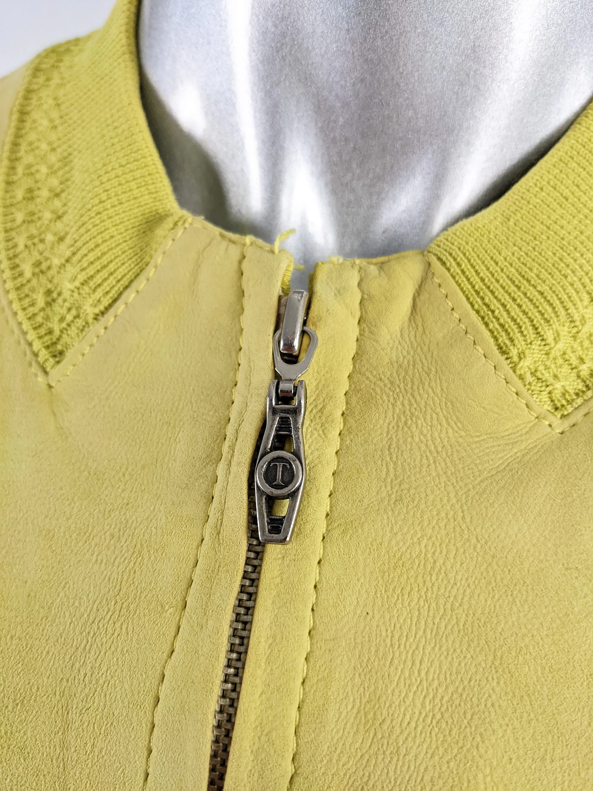 Richard Gelding Mens Vintage Yellow Suede & Silk Bomber Jacket, 1980s