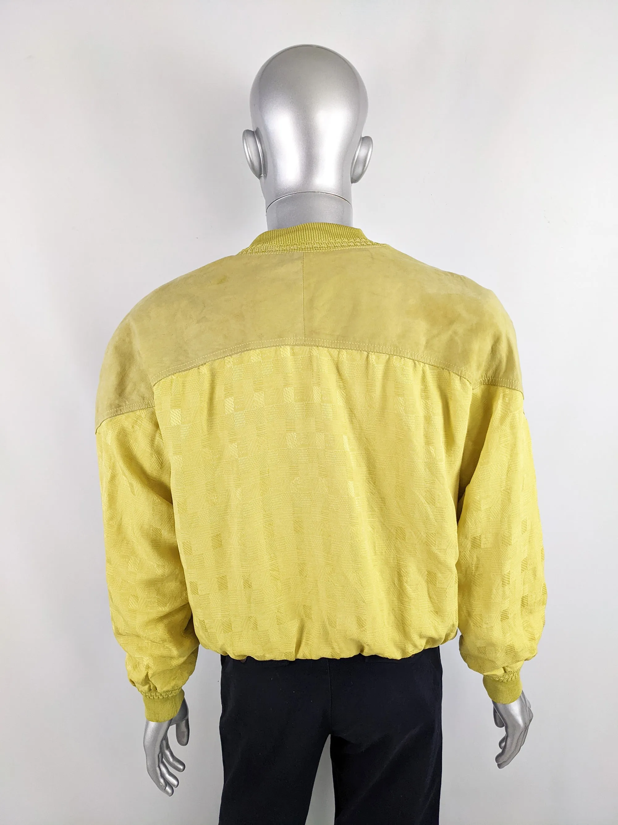 Richard Gelding Mens Vintage Yellow Suede & Silk Bomber Jacket, 1980s