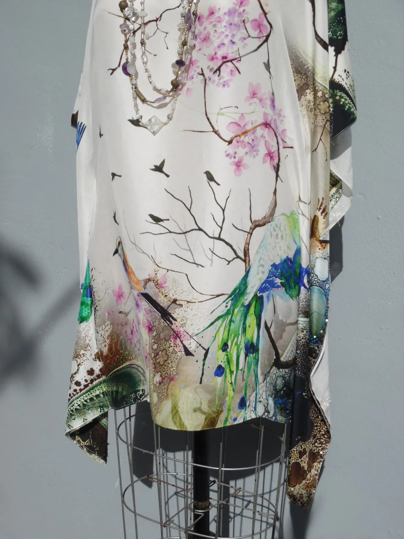 SILK BLOUSON TOP OR MINIDRESS FLORAL