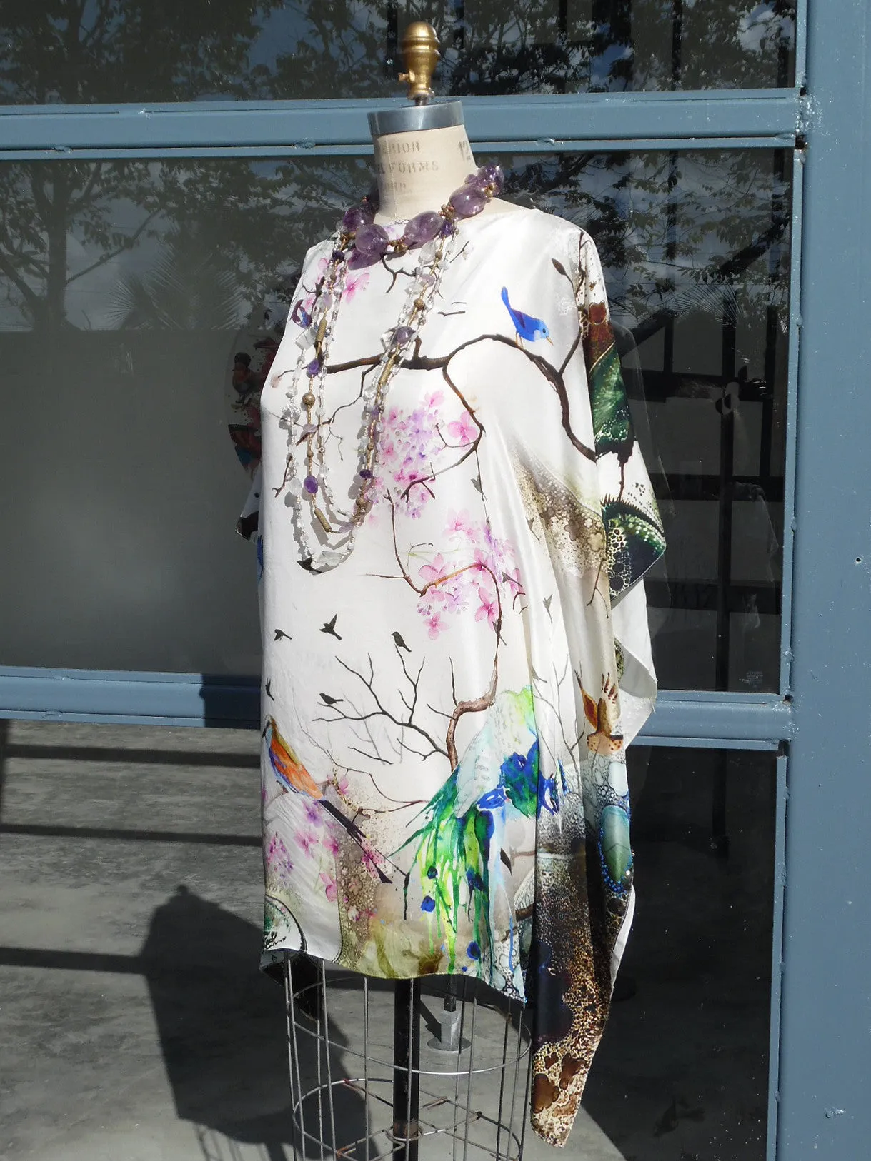 SILK BLOUSON TOP OR MINIDRESS FLORAL