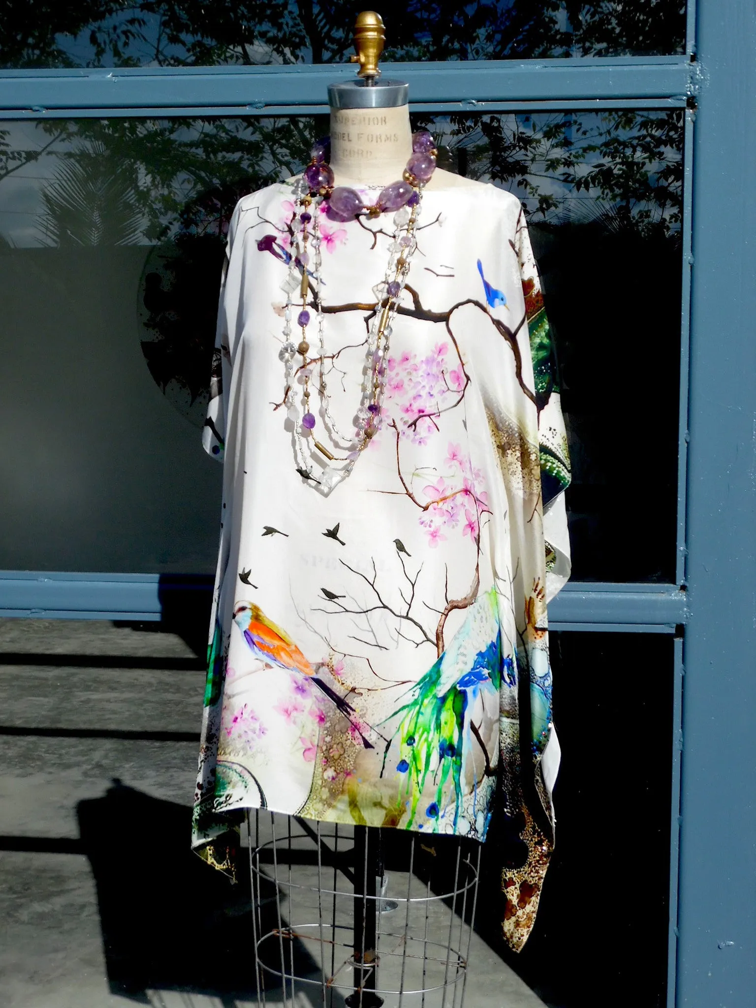 SILK BLOUSON TOP OR MINIDRESS FLORAL