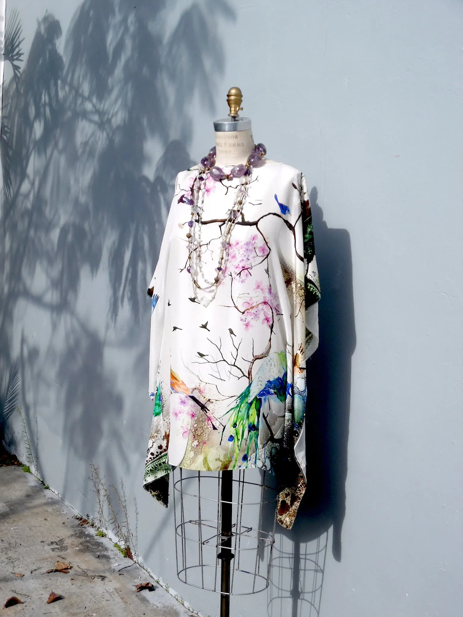 Silk Caftan Japanese Birds And Flowers