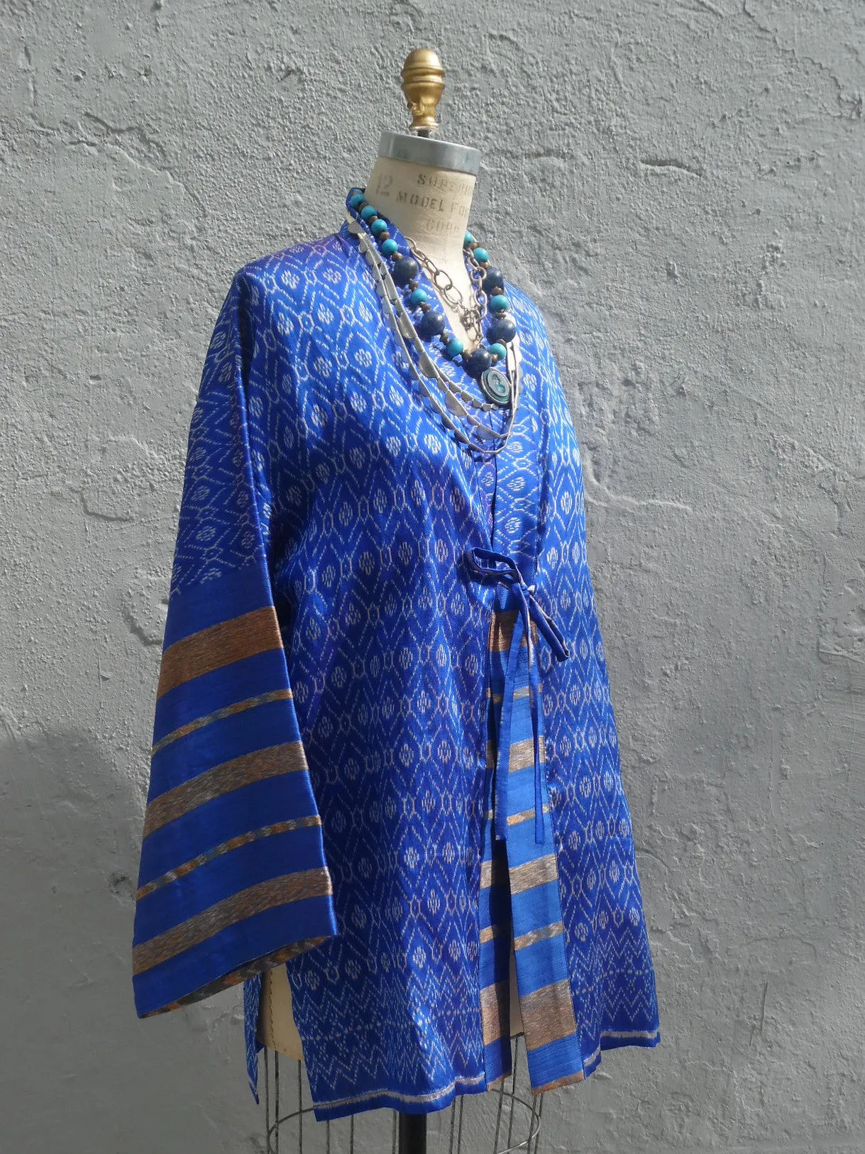 Silk Ikat Organza Kimono Caftan Aubergine