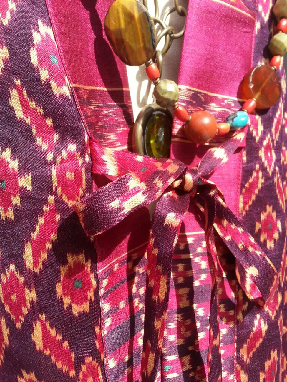 Silk Ikat Organza Kimono Caftan Aubergine