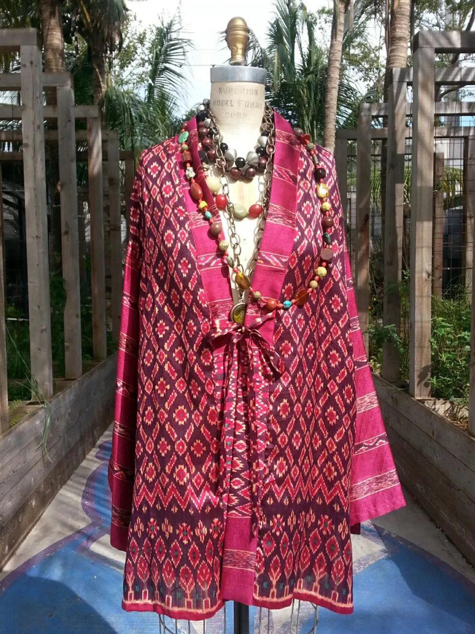 Silk Ikat Organza Kimono Caftan Aubergine