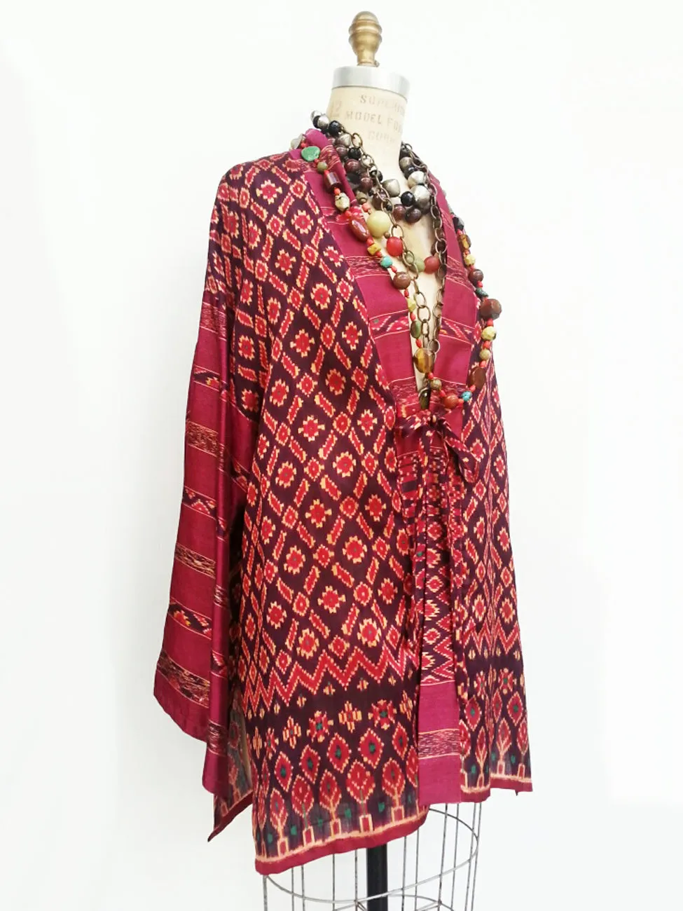 Silk Ikat Organza Kimono Caftan Aubergine