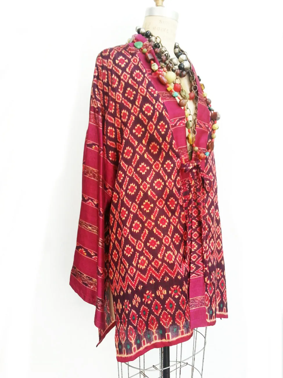 Silk Ikat Organza Kimono Caftan Aubergine