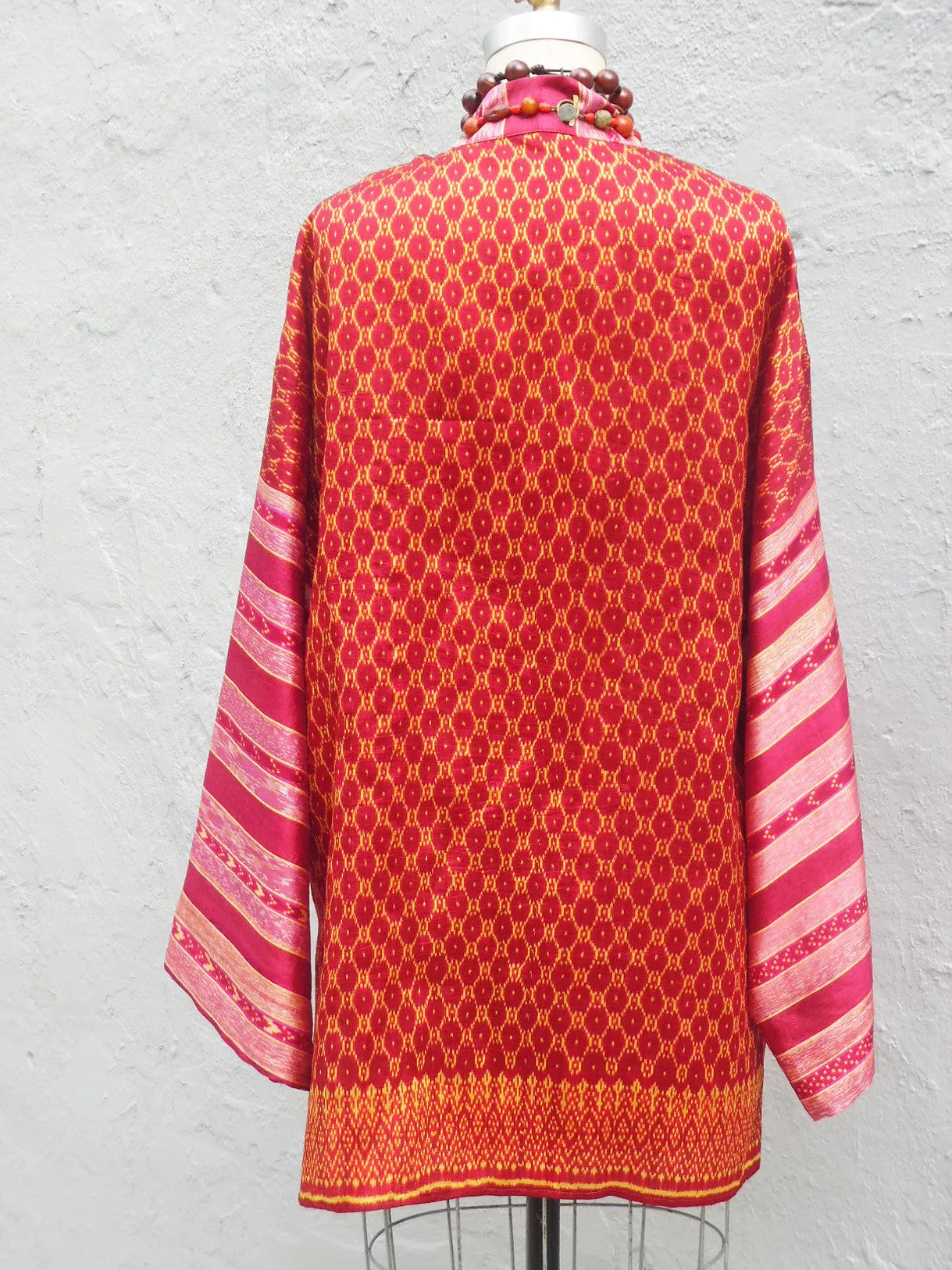 Silk Ikat Organza Kimono Caftan Red