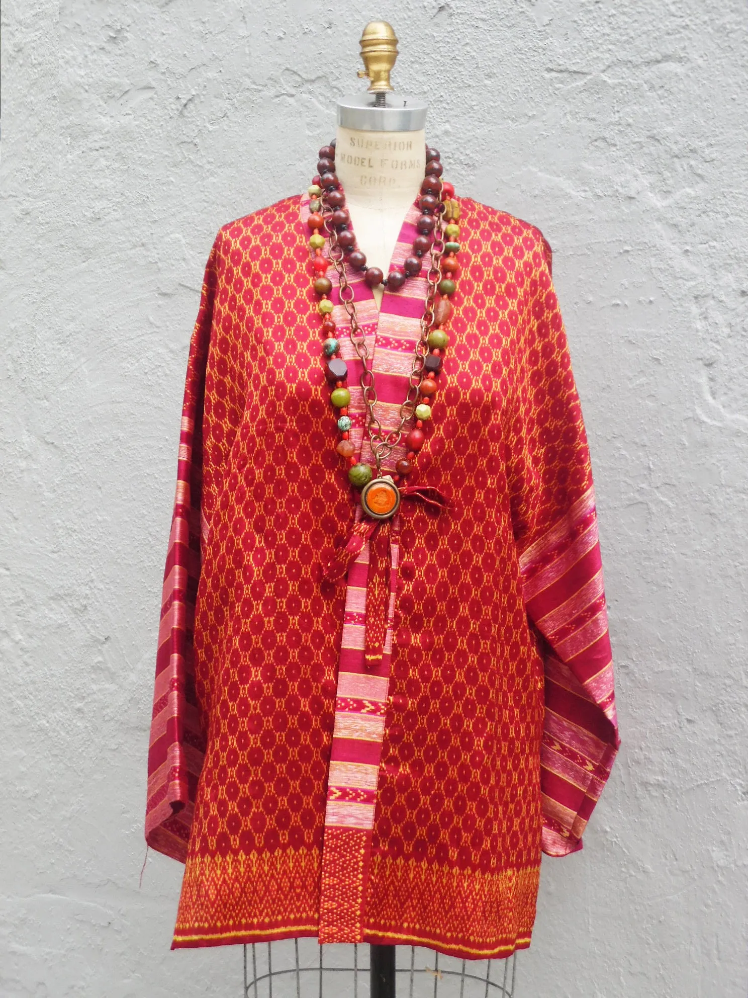 Silk Ikat Organza Kimono Caftan Red