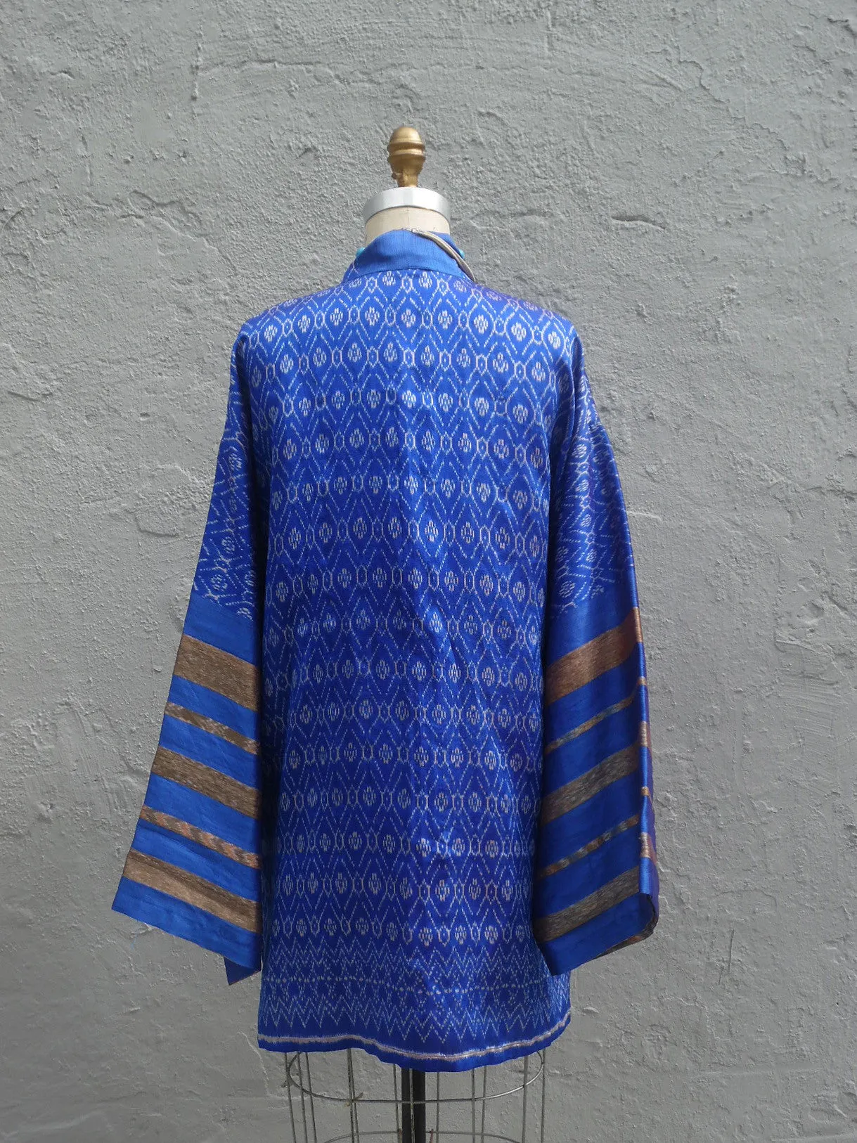 Silk Ikat Organza Kimono Caftan Royal Blue