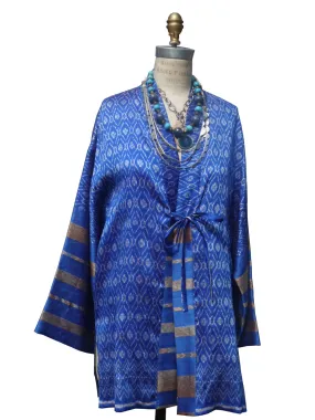 Silk Ikat Organza Kimono Caftan Royal Blue