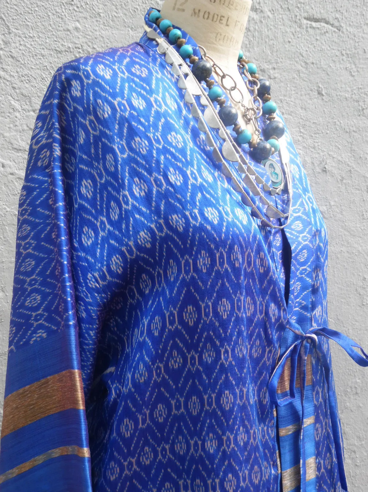 Silk Ikat Organza Kimono Caftan Royal Blue