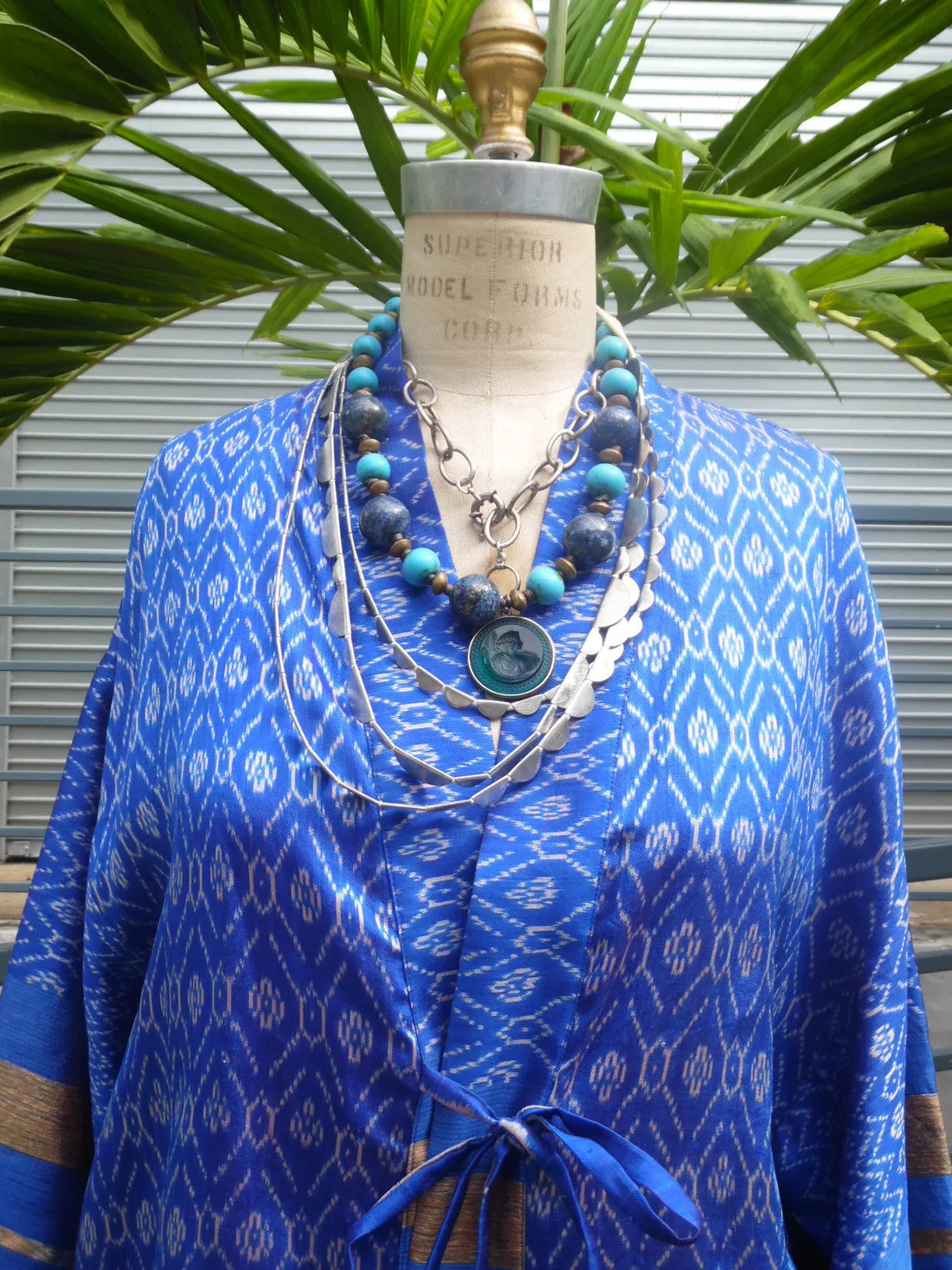 Silk Ikat Organza Kimono Caftan Royal Blue