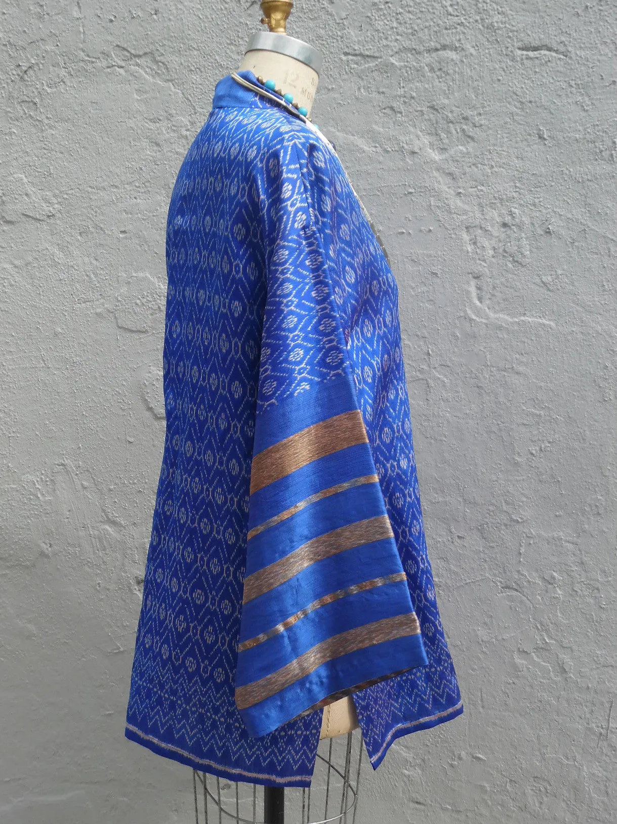 Silk Ikat Organza Kimono Caftan Royal Blue