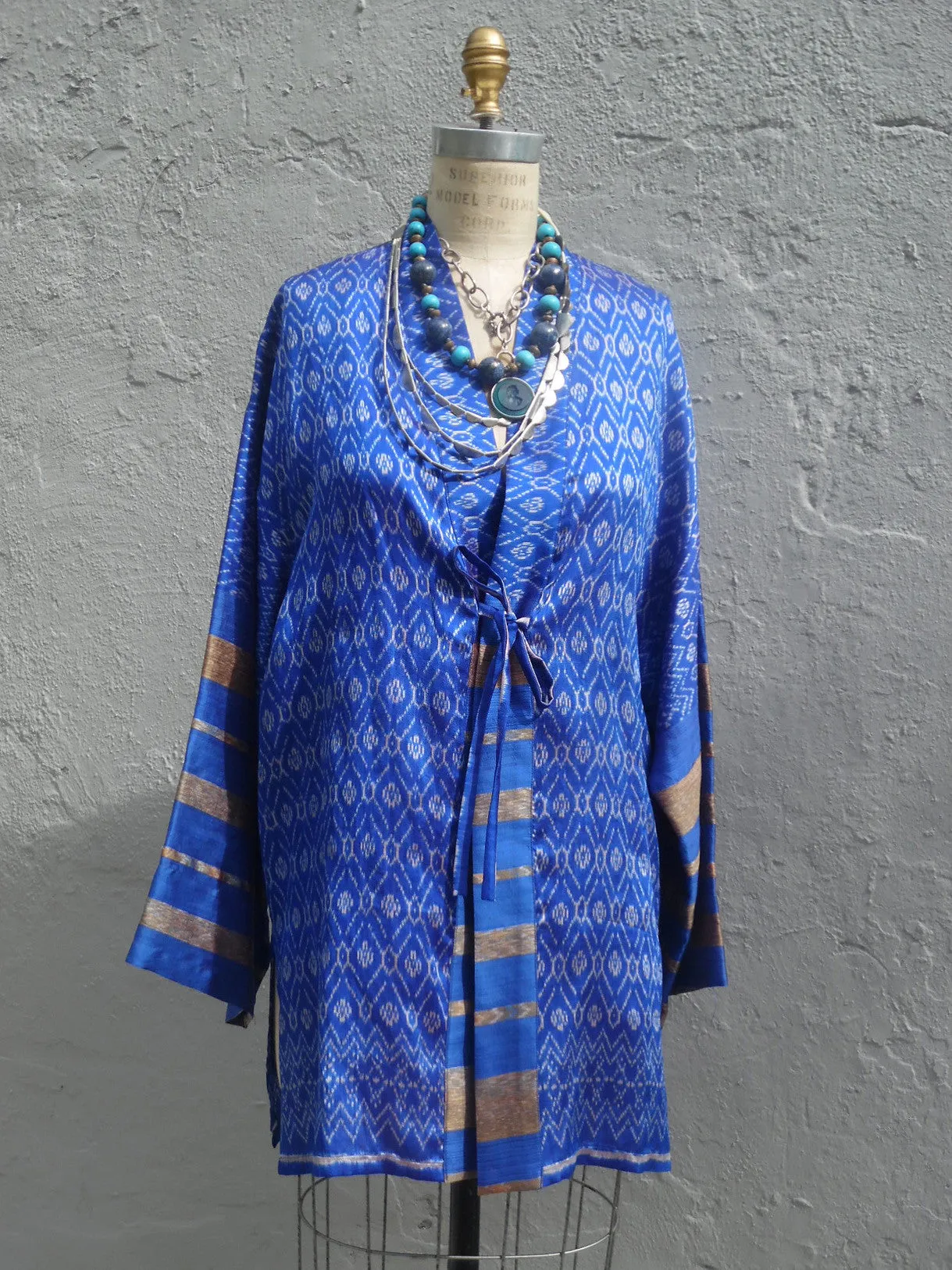 Silk Ikat Organza Kimono Caftan Royal Blue